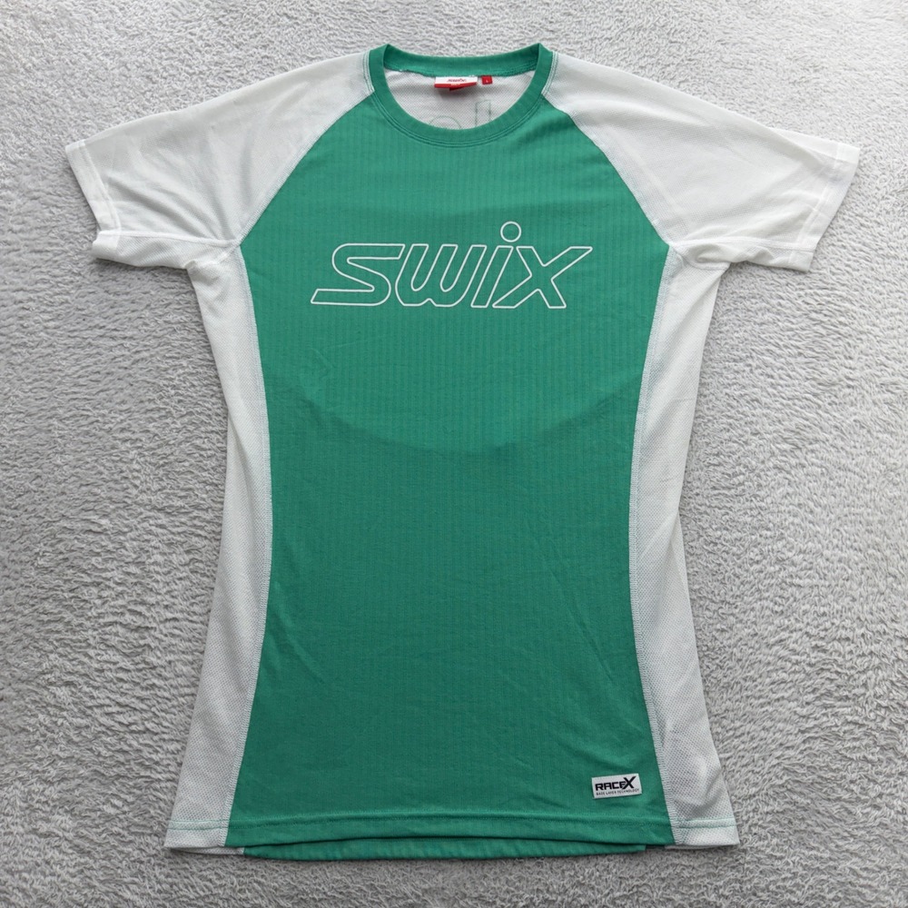 Swix Men RaceX Base Layer T-Shirt Green White Short Sleeve Mesh Size L 12135